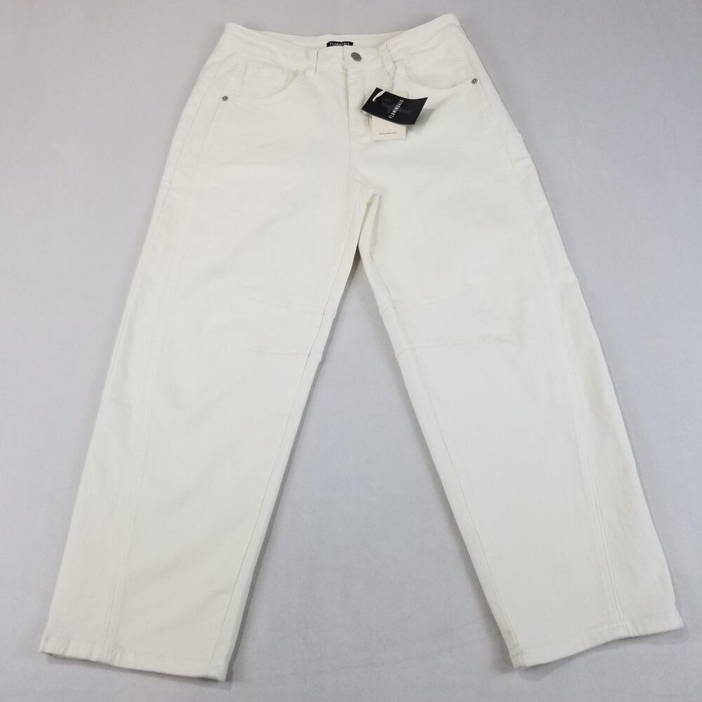 Flamingals Jeans Womens Large White High Waist Tapered Crop Stretch NWT